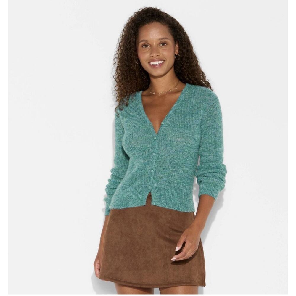 Women's V-Neck Cardigan - Wild Fable Green Size XS Button Up Light Weight NEW